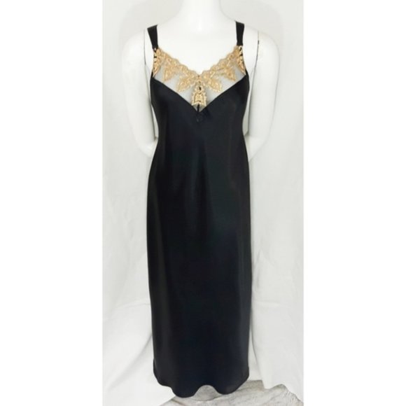 Secret Treasures Other - Gold Trim Black Satin Secret Treasures Nightgown L